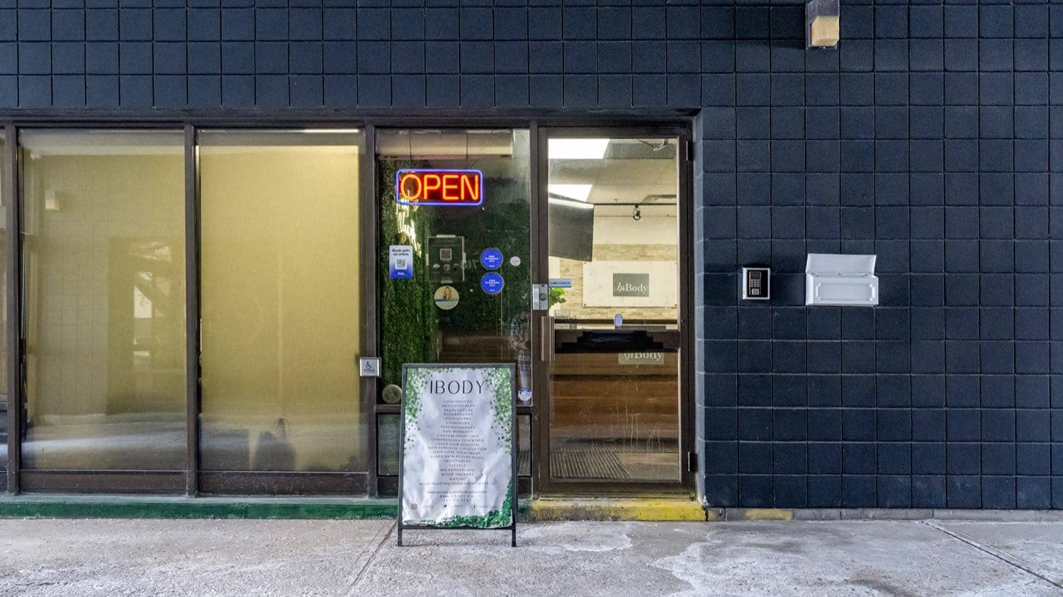 The iBODY clinic entrance on Gordon Baker Road in North York